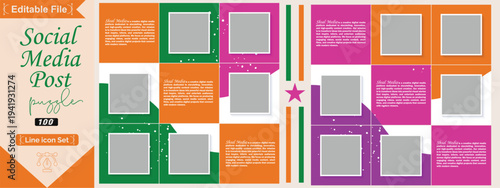 Social media post templates set for business with cityscape vector illustration on background. Square posts layouts for personal blog.