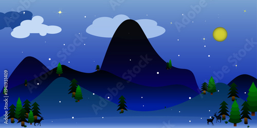 Winter Night Mountain Landscape