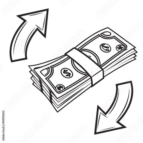 Stack of dollar bills with arrows money dollars cash