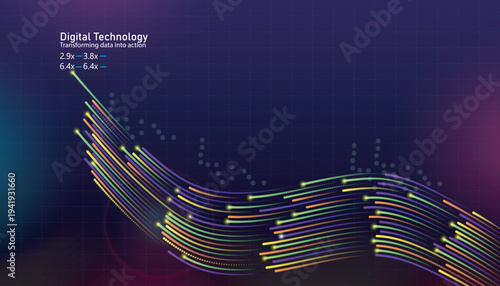 Digital technology network visualization with futuristic data streams and connections Vector illustration