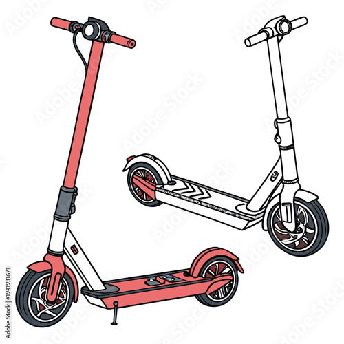 Two Electric Scooters One Red and One White red scooter