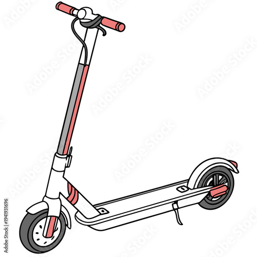 White and red electric scooter with black wheels and handlebar grips