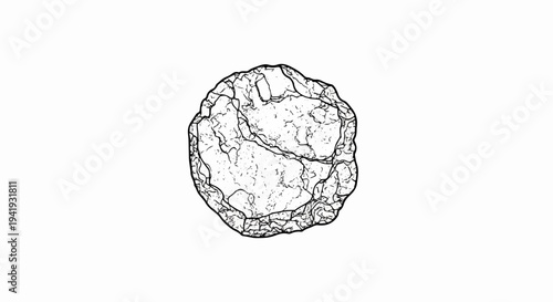 A rough, irregular circle with internal cracks and textured dots