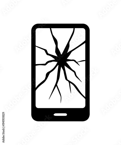 Broken smartphone screen displaying cracks vector icon