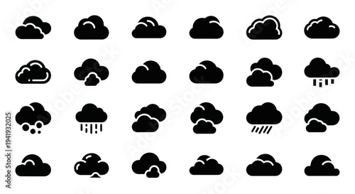 Collection of various weather icons representing different cloud and rain conditions