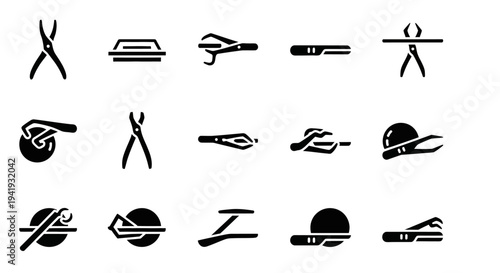 Collection of black sports equipment icons on a white background viewed from directly above