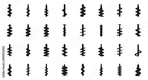 Collection of black tree silhouettes arranged in a grid pattern on a plain background from a direct viewpoint
