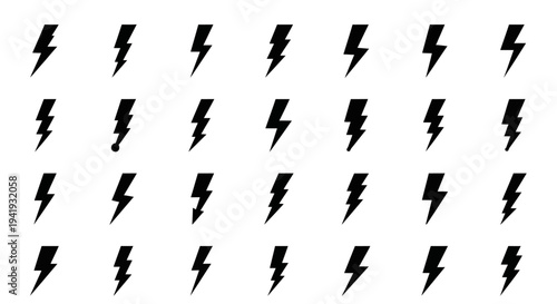A grid of twenty black lightning bolt symbols arranged in four rows on a plain background viewed directly from above.
