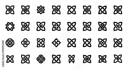 Collection of Celtic knotwork patterns and designs displayed in a grid layout