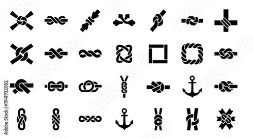 Collection of various nautical symbols and icons displayed in a grid pattern on a clean background