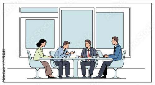 Business meeting in modern office: professionals discussing strategy around conference table