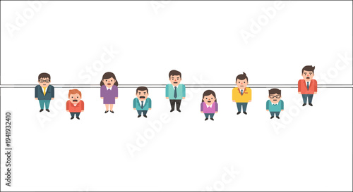 Cartoon office characters standing in a row