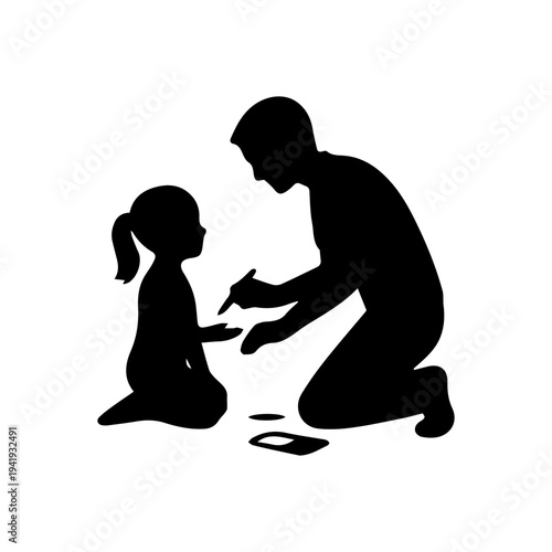 Father and daughter kneeling, sharing a moment of learning and connection