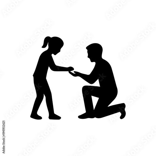 Father and daughter kneeling, sharing a moment of learning and connection