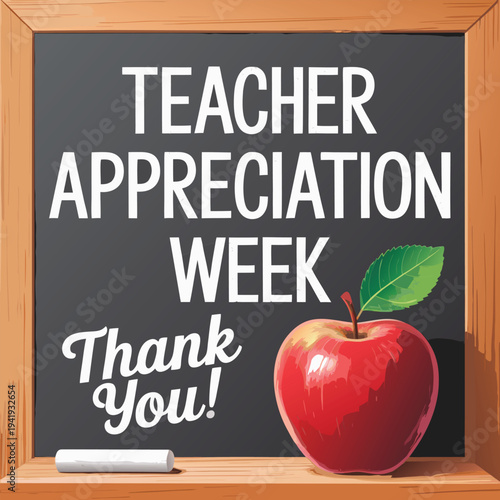 Teacher Appreciation Week, chalk, blackboard, apple, Thank you!