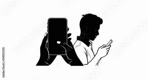 A person holds a phone while another looks down at their device