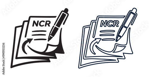 minimal flat icon of NCR carbonless paper forms, stacked duplicate receipt sheets with copy layers, office stationery concept