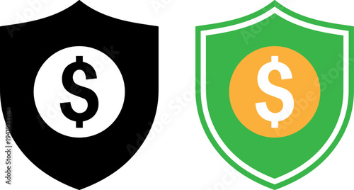 Financial security shield icons with dollar signs