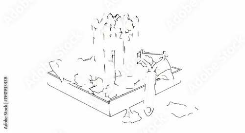 A line drawing of vegetables being prepared in a shallow tray