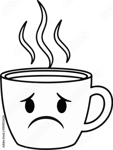 A sad, steaming cup of liquid with a frowning face