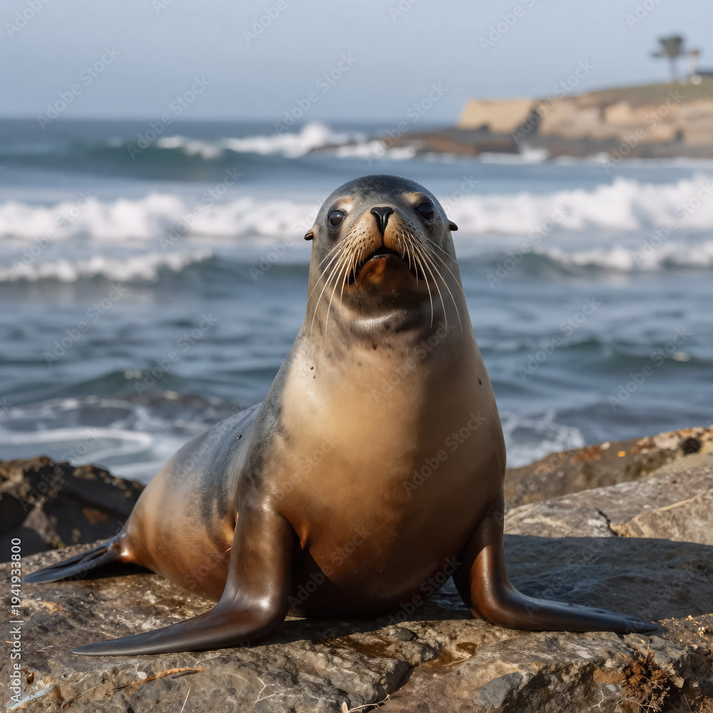 Obraz premium dramatic lighting, image of a california sea lion in san diego, california