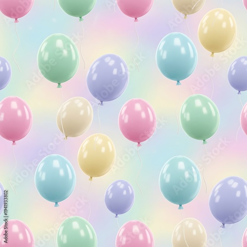 Floating Balloon Easter Eggs Seamless Pattern with Soft Gradient Pastels