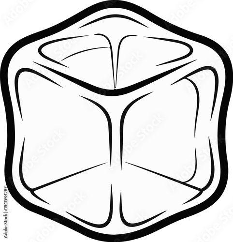 A minimalist, hand-drawn illustration of a melting ice cube with thick black outlines
