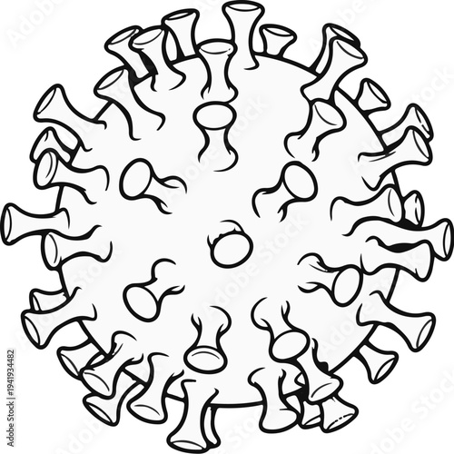 A scientific illustration of a viral particle in black and white