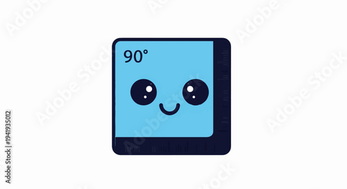 A kawaii blue right-angle ruler with a face smiles