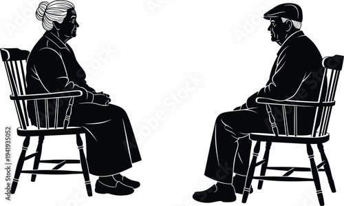 Elderly Couple Silhouette Illustration Vector Featuring Companionship, Reflection, Communication Symbol, Aging Icon, and Marketplace Success for Creative Projects