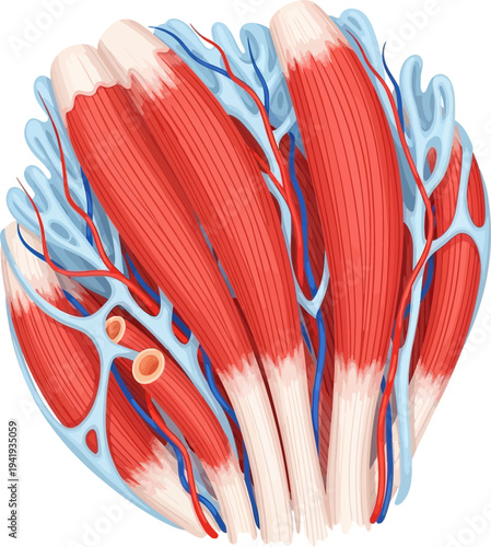Detailed anatomical illustration of human muscle structure