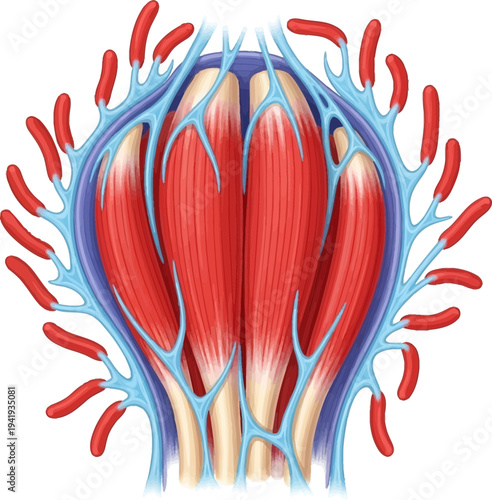 Detailed illustration of human muscle anatomy with nerves
