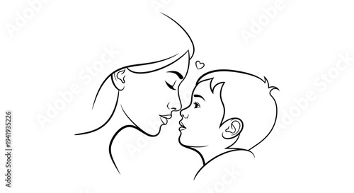 Tender moment between mother and child in a simple line drawing.