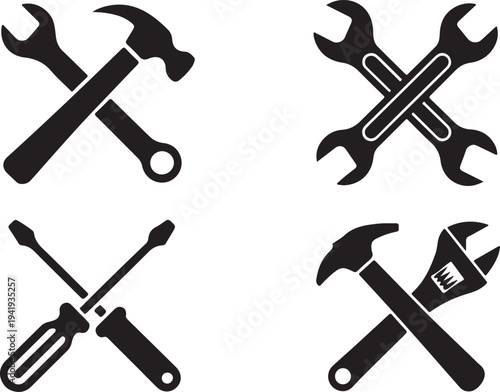 Tool icon set.Hammer turnscrew tools icon.Instrument collection. Vector illustration