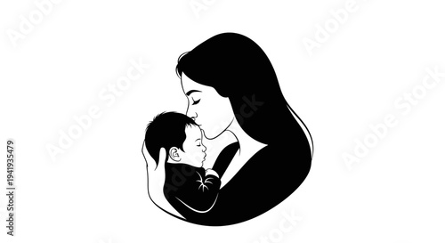 Mother tenderly holding her baby close in a loving embrace.