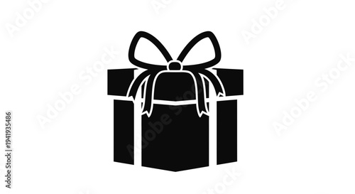 Black gift box with ribbon on white background.