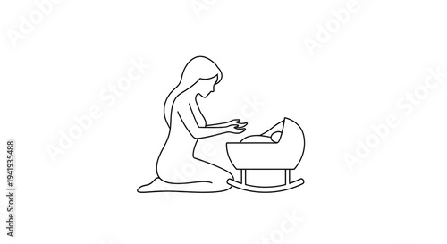 Mother gently cradling her newborn baby in a bassinet.