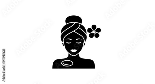 Woman Relaxing with Towel on Head and Flowers.