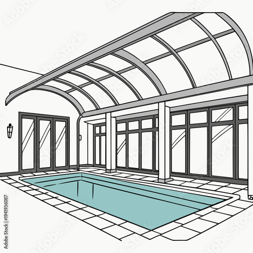 Indoor pool with glass roof and walls covered pool