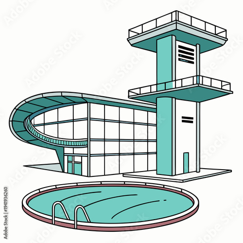 Indoor aquatic center with pool and diving tower indoor pool