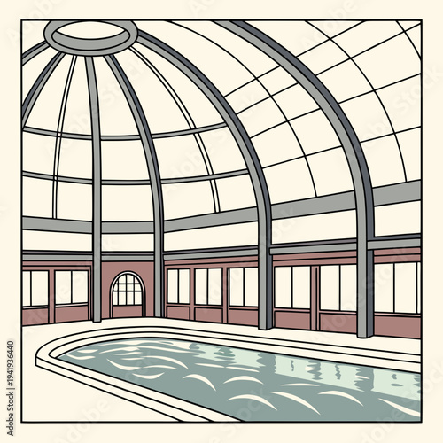 Indoor pool with glass roof and brown walls swimming pool