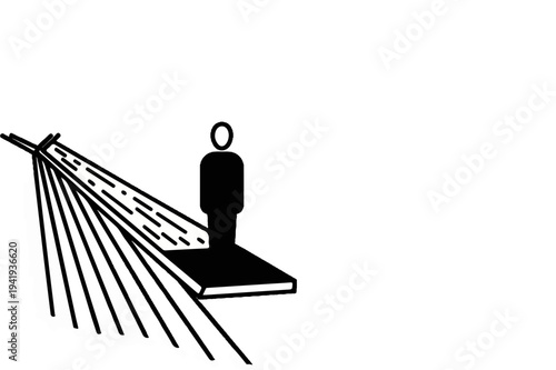 A silhouetted figure stands on a platform receiving light rays from a source