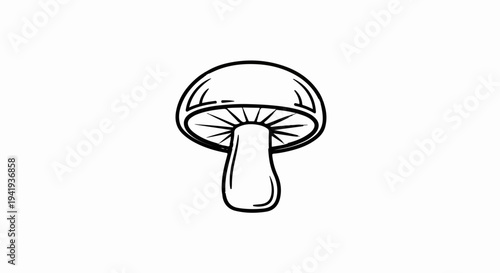 A simple, black and white line drawing of a single mushroom