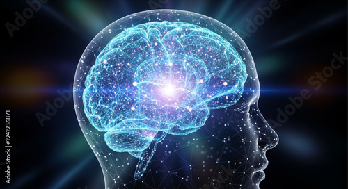 Digital Illustration of Human Brain with Neural Network.