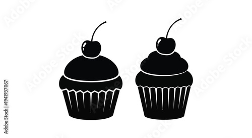 Two dark cupcake silhouettes showcase a simple contrasting design against a white background silhouette high quality