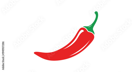A vibrant red chili pepper graphic illustration with a green stem a bold silhouette high quality