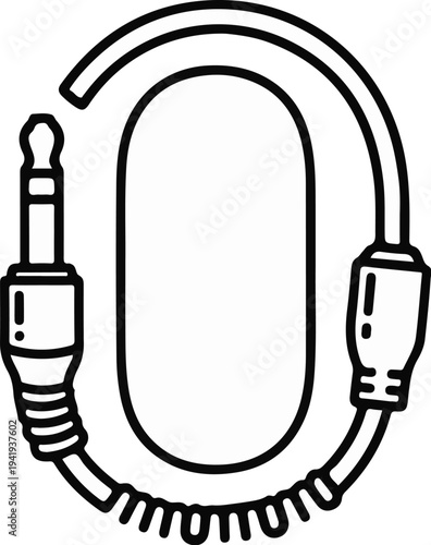 A line drawing of a coiled audio cable with two jack plugs