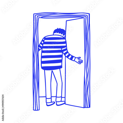 Sad Man Exit Depression Doodle Illustration