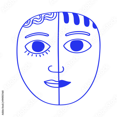 Girl Split Face Duality Doodle Illustration