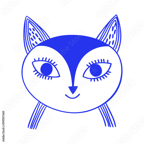 Baby Fox Face Animal Character Doodle Illustration